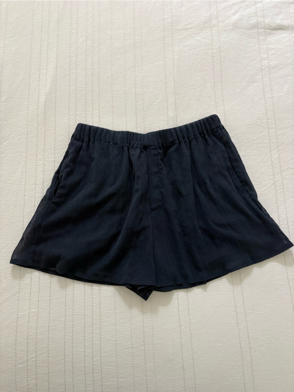 Ludovic du Saint Sernin Wide Leg Semi Sheer Crepe Short Navy Size Medium